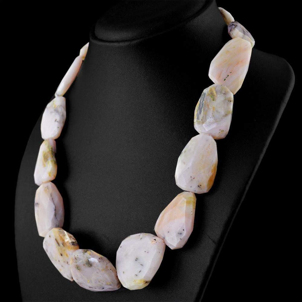 gemsmore:Untreated Pink Australian Opal Necklace Natural Faceted Beads