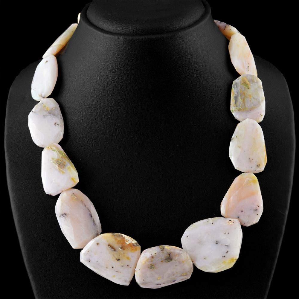 gemsmore:Untreated Pink Australian Opal Necklace Natural Faceted Beads