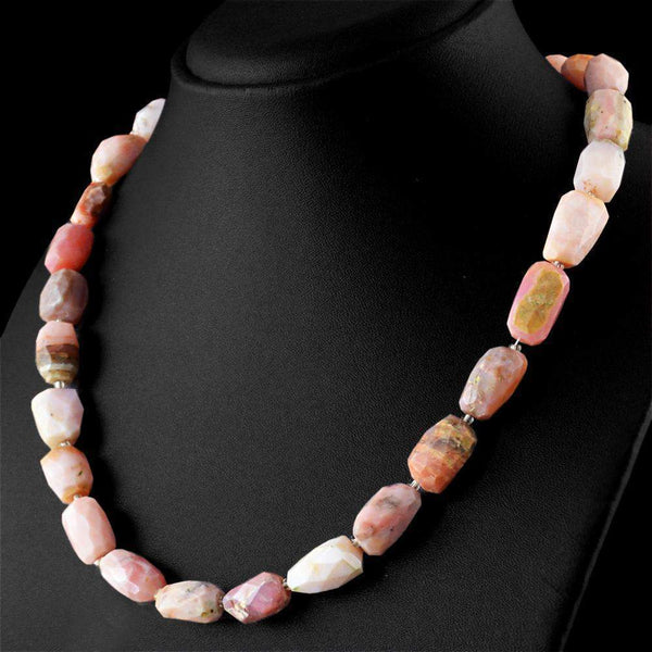 gemsmore:Untreated Pink Australian Opal Necklace Natural Faceted Beads