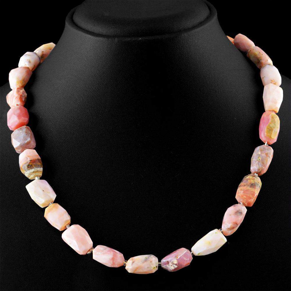 gemsmore:Untreated Pink Australian Opal Necklace Natural Faceted Beads