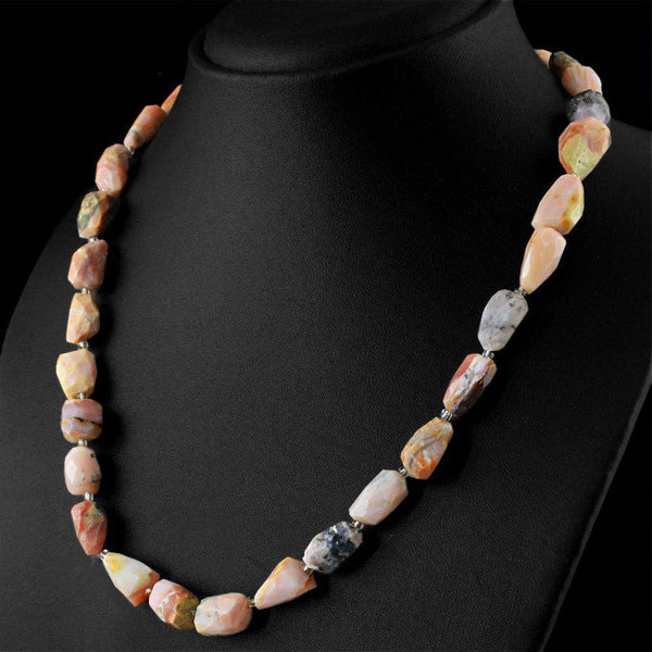 gemsmore:Untreated Pink Australian Opal Necklace Natural Genuine Faceted Beads