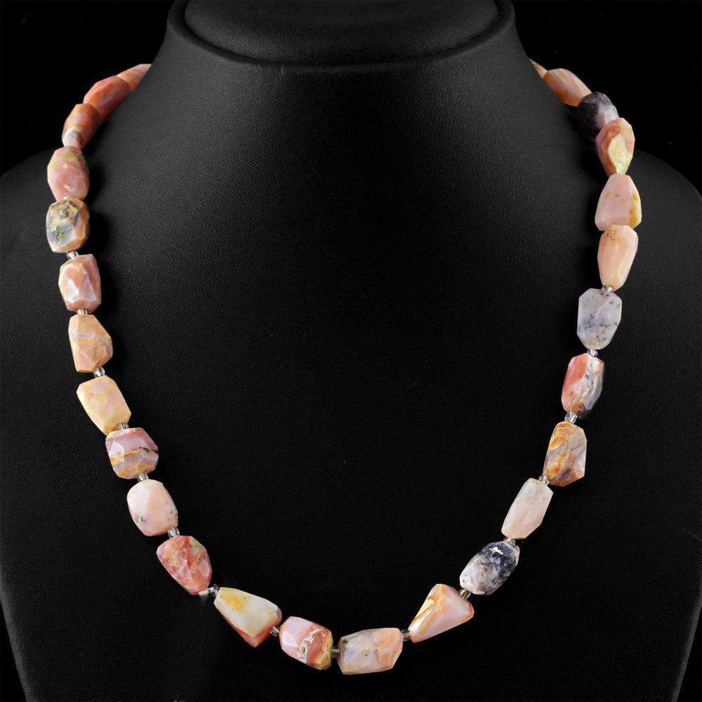 gemsmore:Untreated Pink Australian Opal Necklace Natural Genuine Faceted Beads