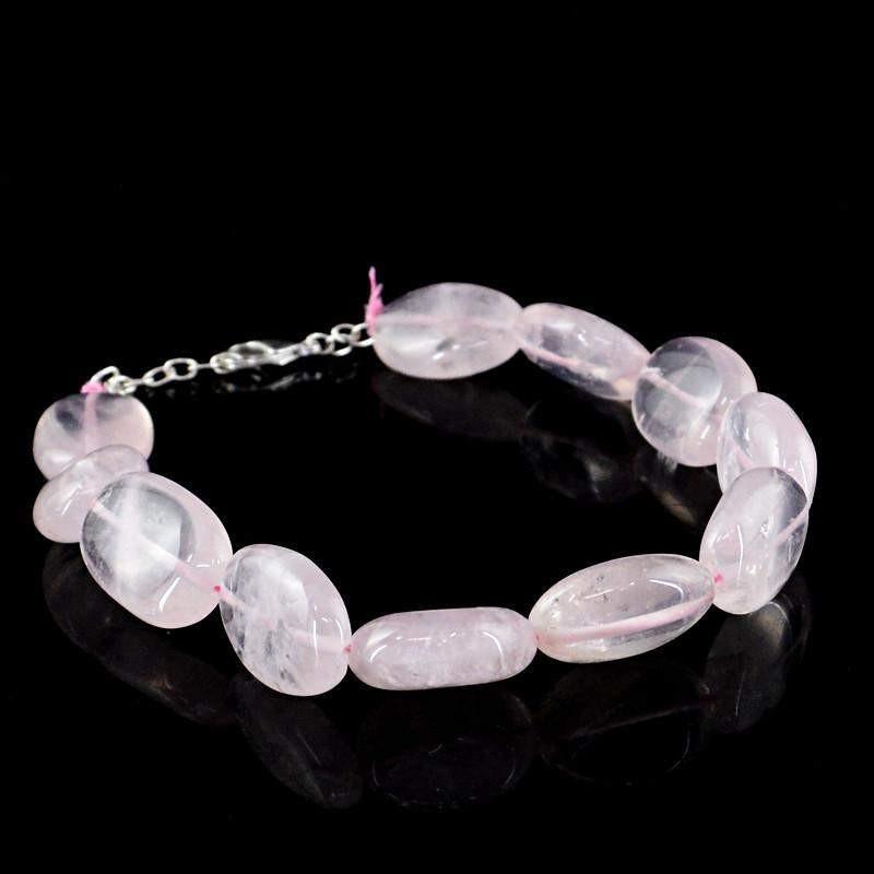 gemsmore:Untreated Pink Rose Quartz Bracelet Natural Oval Shape Beads