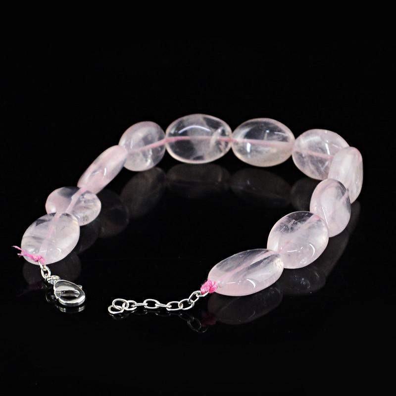 gemsmore:Untreated Pink Rose Quartz Bracelet Natural Oval Shape Beads