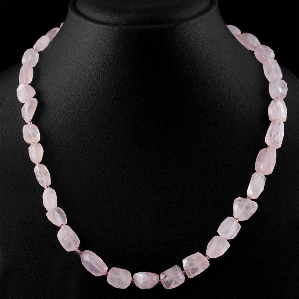 gemsmore:Untreated Pink Rose Quartz Necklace Natural Faceted Beads