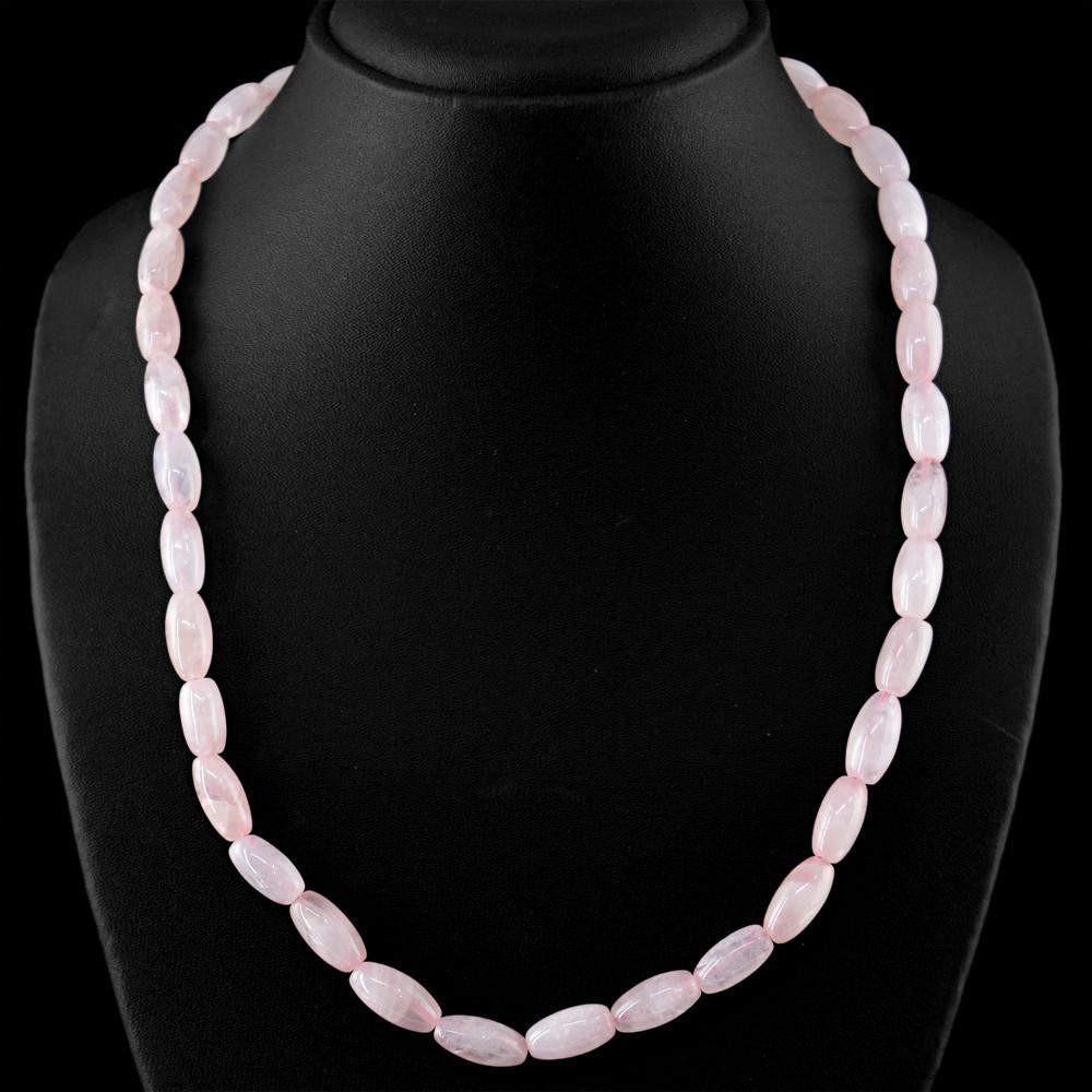 gemsmore:Untreated Pink Rose Quartz Necklace Natural Oval Shape Beads