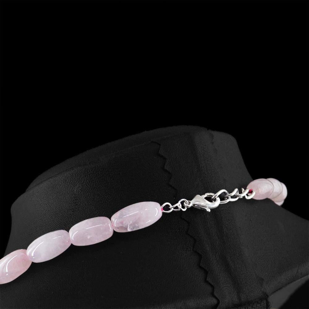 gemsmore:Untreated Pink Rose Quartz Necklace Natural Oval Shape Beads