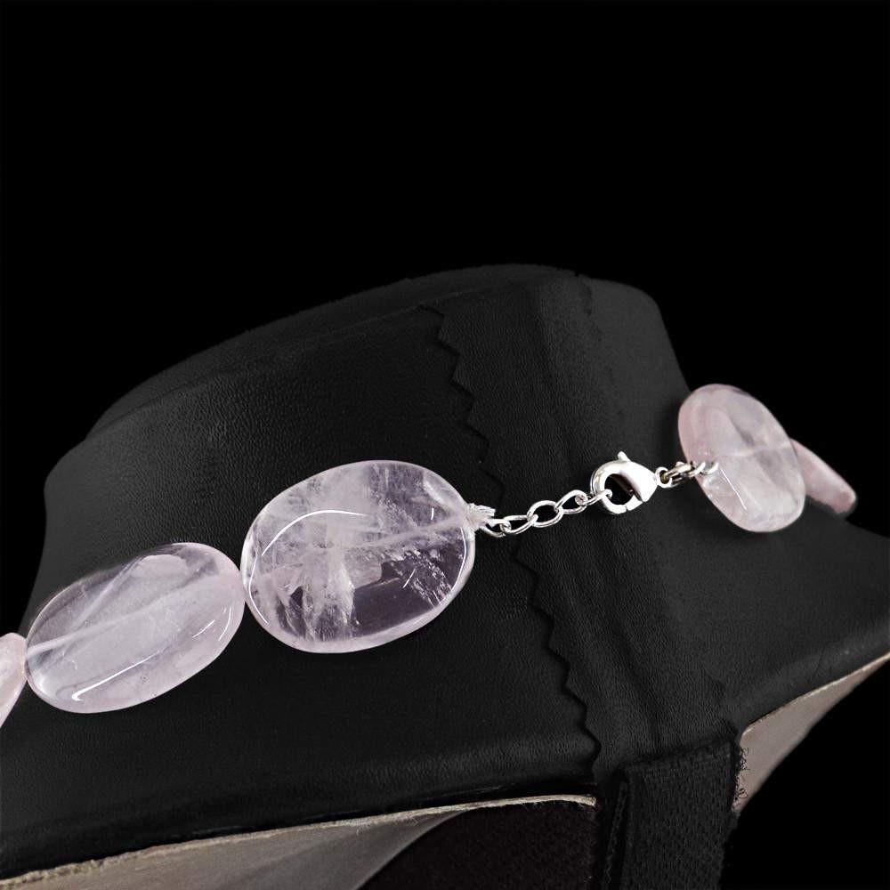 gemsmore:Untreated Pink Rose Quartz Necklace Natural Oval Shape Beads