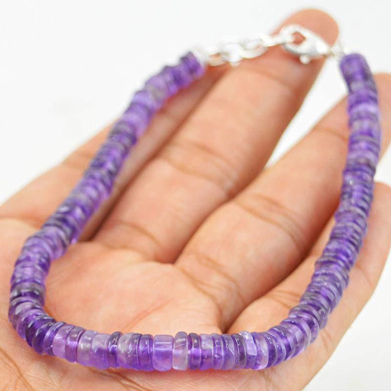 gemsmore:Untreated Purple Amethyst Bracelet Natural Round Shape Beads