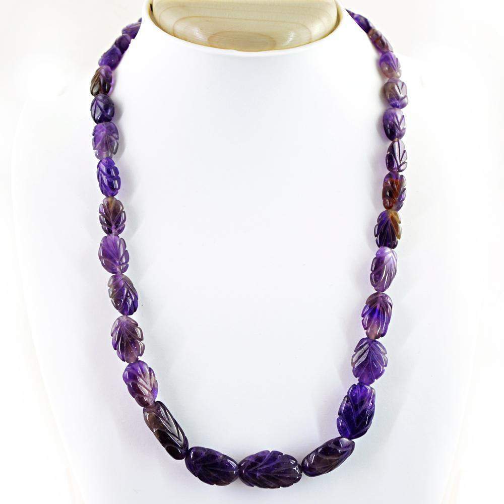 gemsmore:Untreated Purple Amethyst Necklace Natural Carved Beads