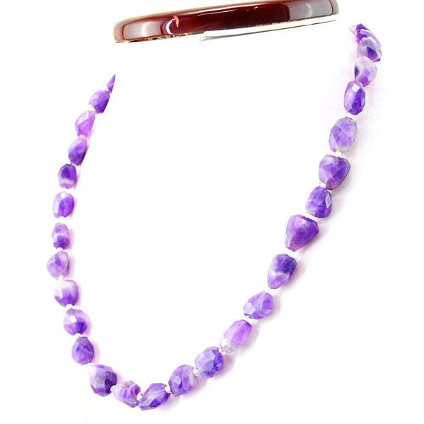 gemsmore:Untreated Purple Amethyst Necklace Natural Faceted Beads