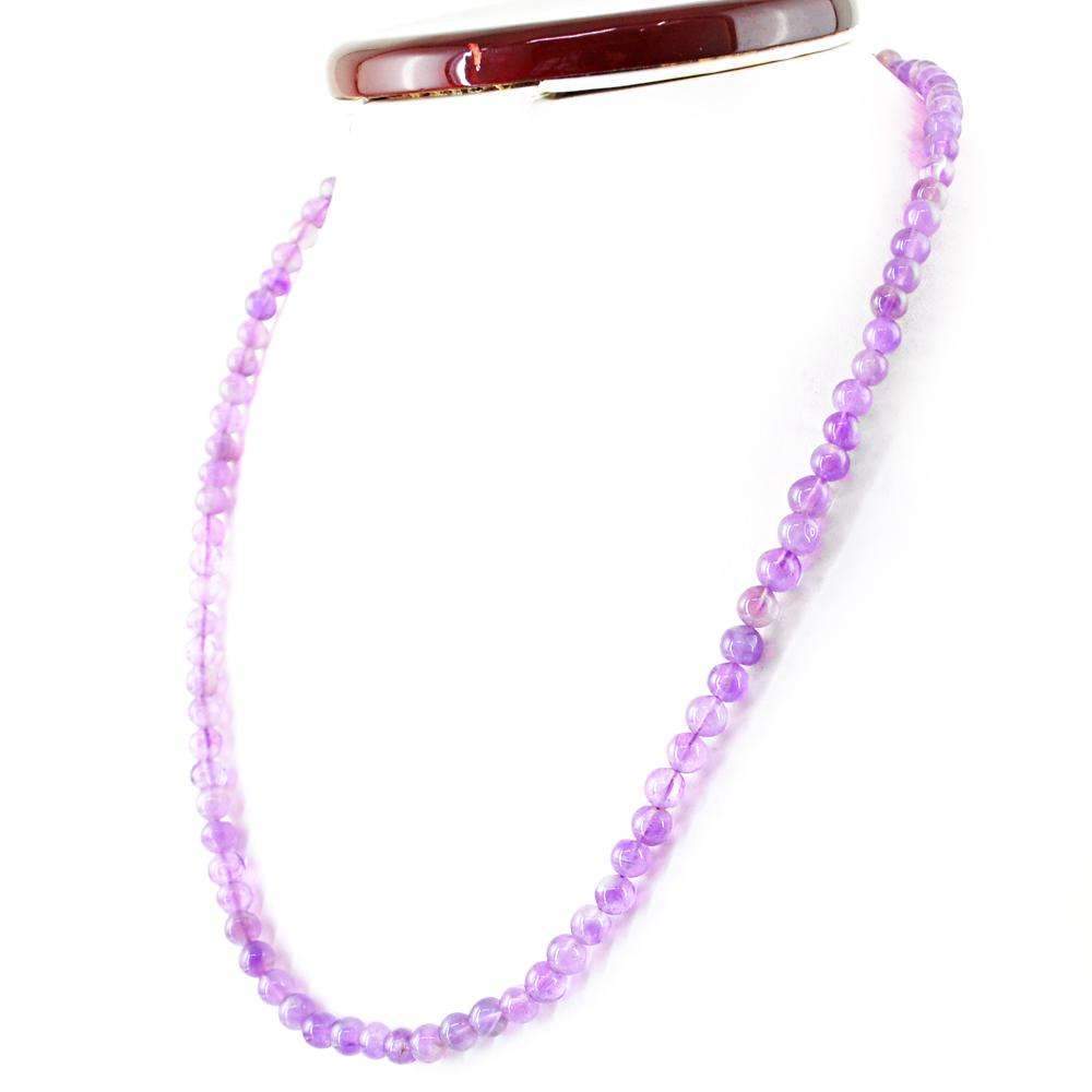 gemsmore:Untreated Purple Amethyst Necklace Natural Round Shape Beads