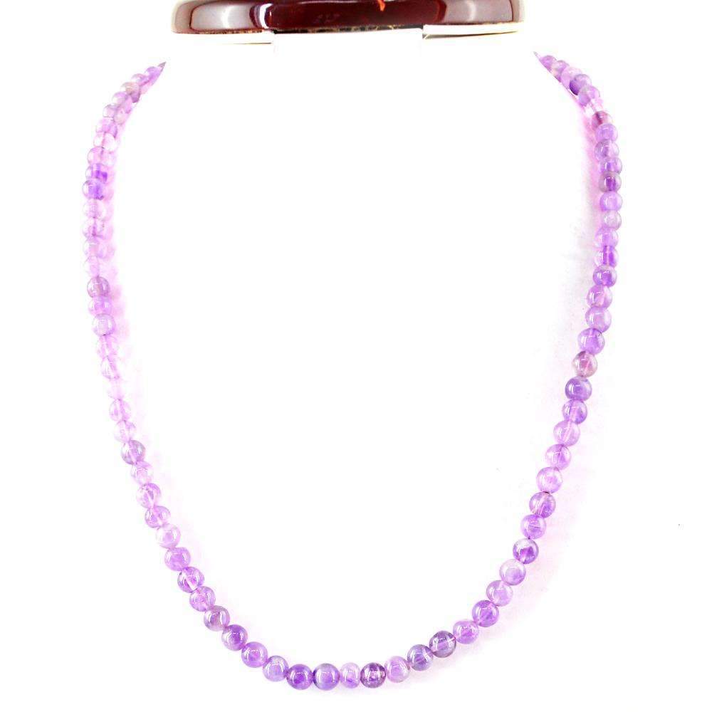 gemsmore:Untreated Purple Amethyst Necklace Natural Round Shape Beads