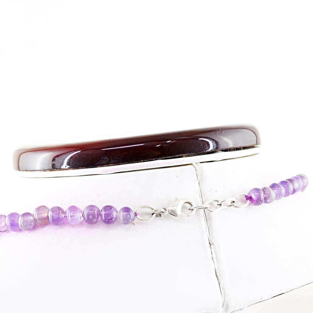gemsmore:Untreated Purple Amethyst Necklace Natural Round Shape Beads