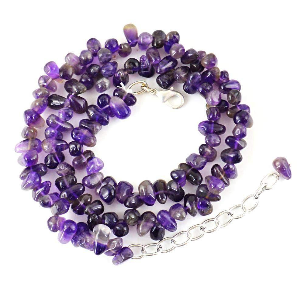 gemsmore:Untreated Purple Amethyst Necklace Natural Tear Drop Beads