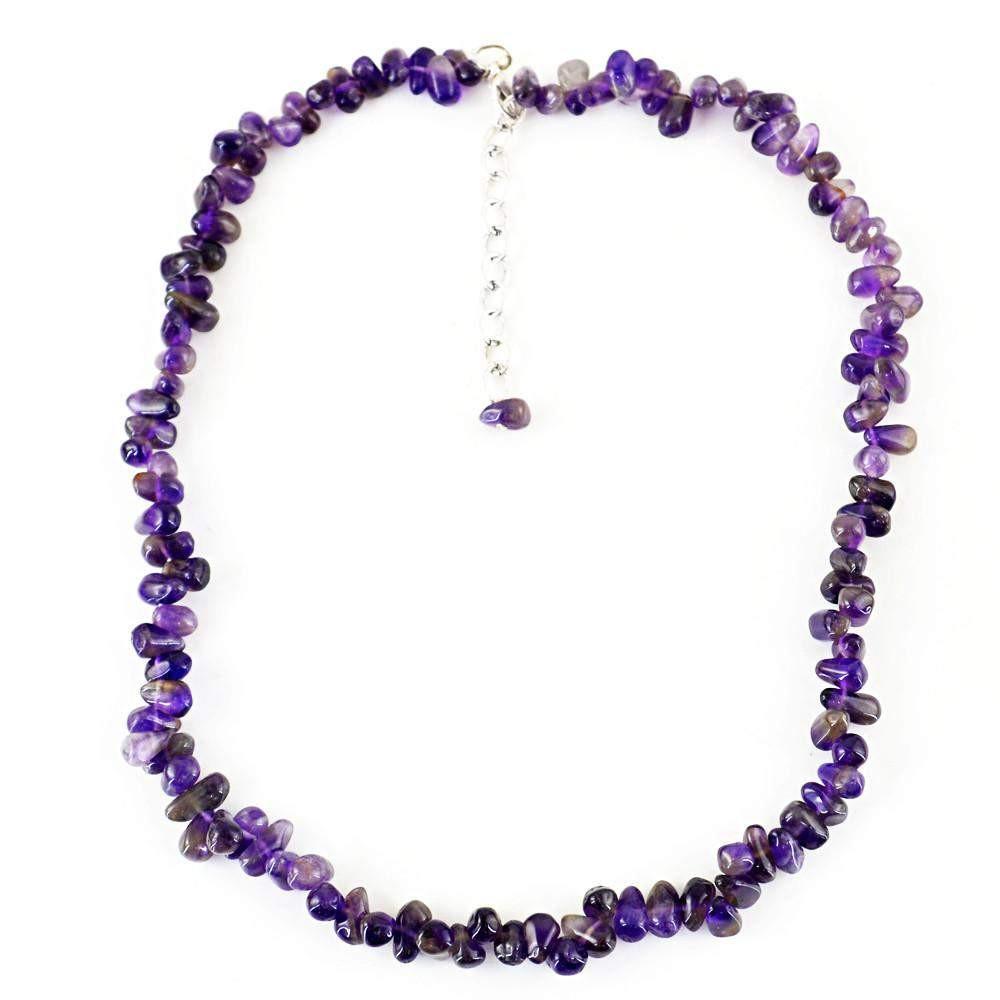 gemsmore:Untreated Purple Amethyst Necklace Natural Tear Drop Beads