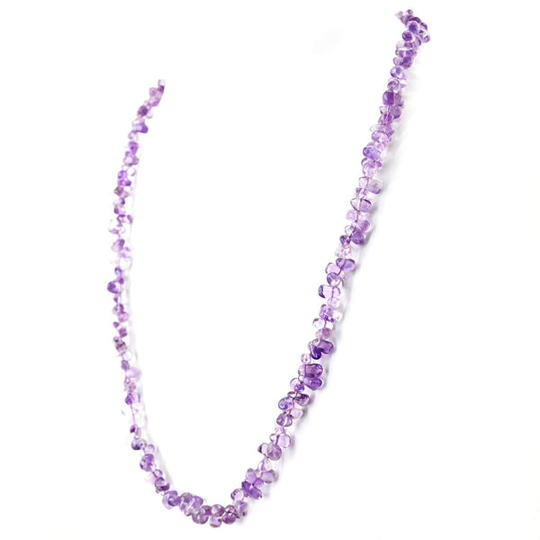 gemsmore:Untreated Purple Amethyst Necklace Natural Tear Drop Beads