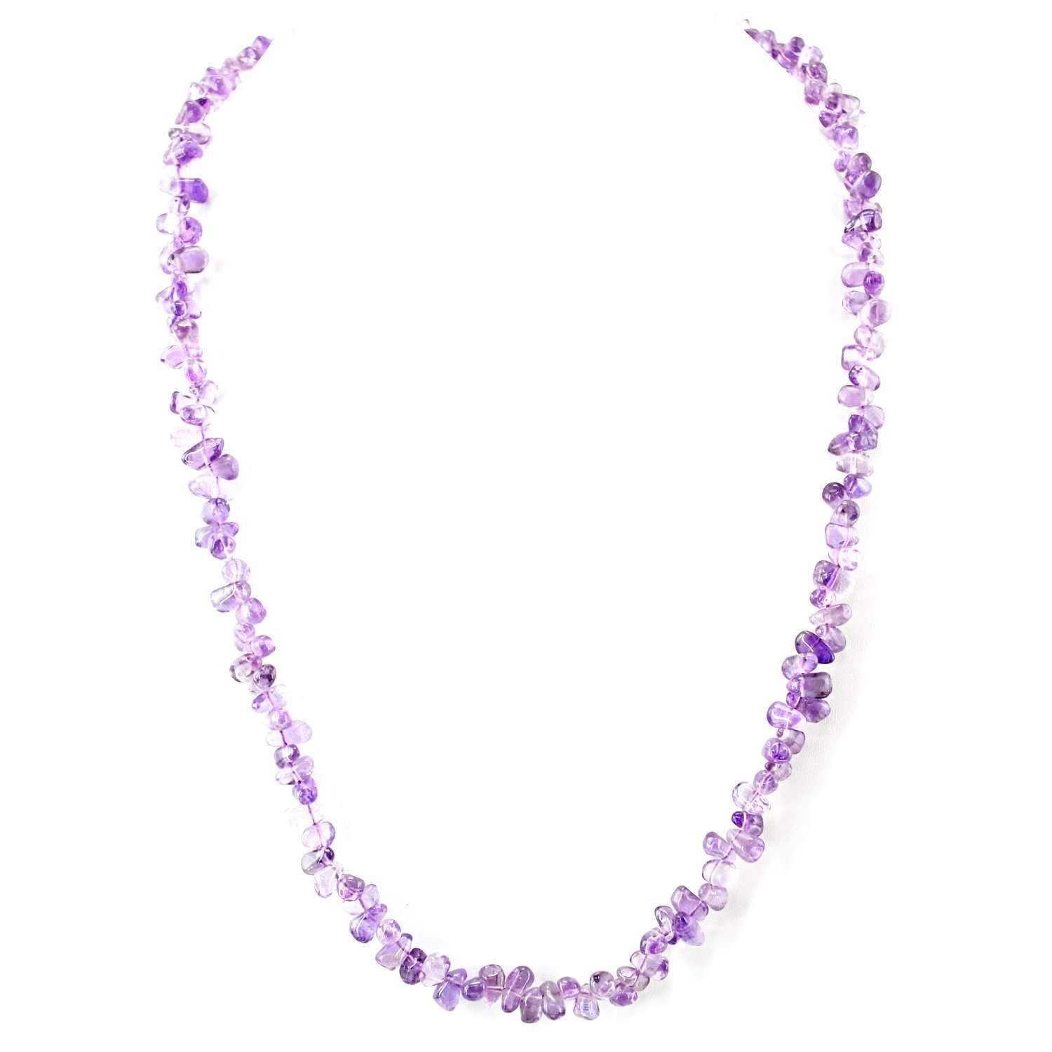 gemsmore:Untreated Purple Amethyst Necklace Natural Tear Drop Beads