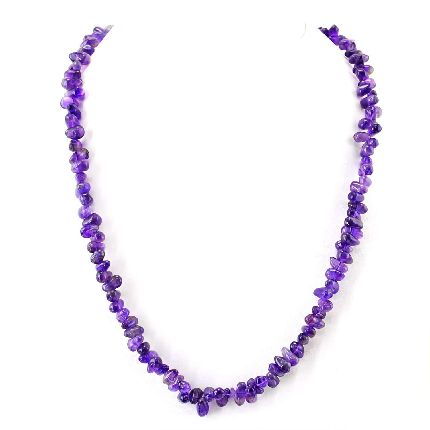 gemsmore:Untreated Purple Amethyst Necklace Natural Tear Drop Beads