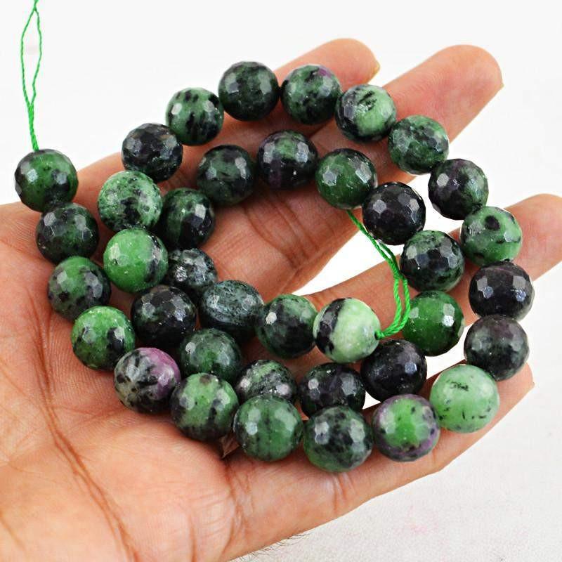 gemsmore:Untreated Ruby Ziosite Strand Natural Round Shape Faceted Beads