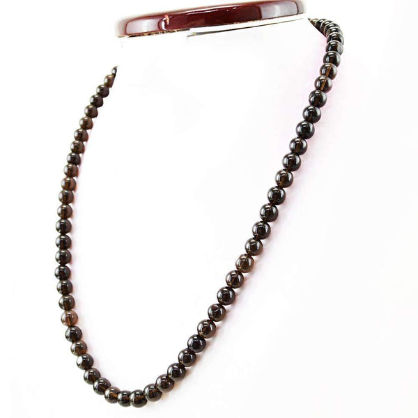 gemsmore:Untreated Smoky Quartz Necklace Natural Round Shape Beads