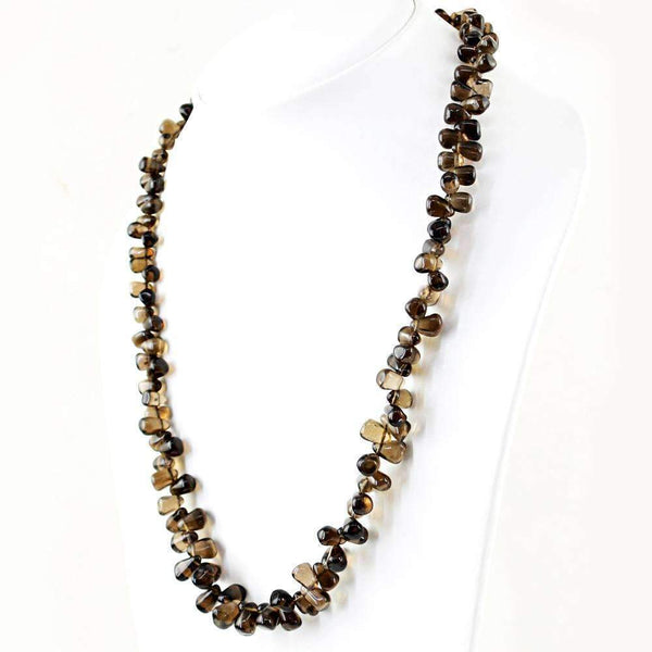 gemsmore:Untreated Smoky Quartz Necklace Natural Tear Drop Beads