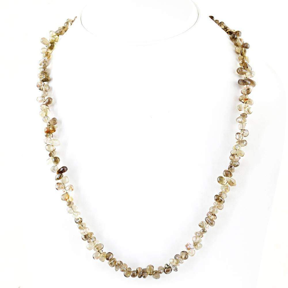 gemsmore:Untreated Smoky Quartz Necklace Natural Tear Drop Beads