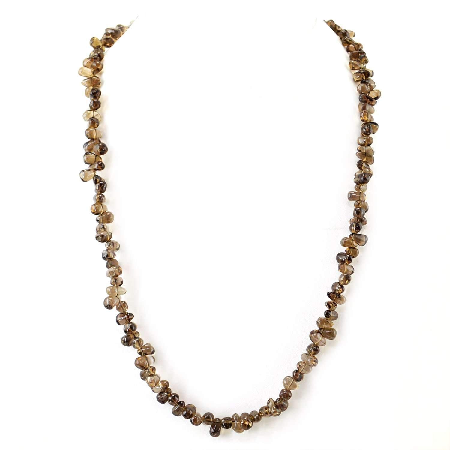 gemsmore:Untreated Smoky Quartz Necklace Natural Tear Drop Beads