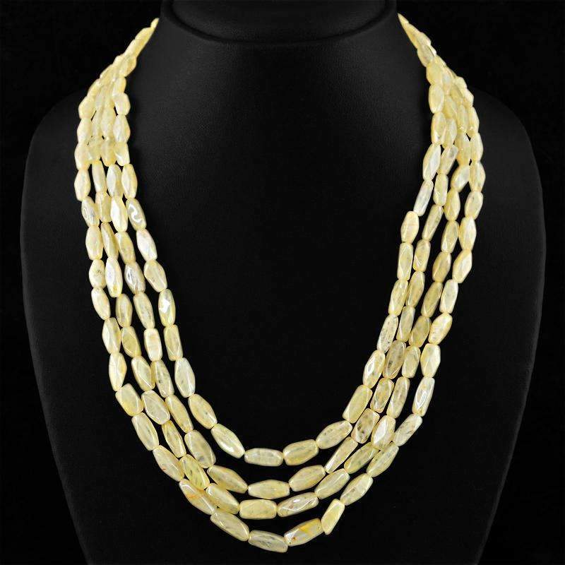 gemsmore:Untreated Yellow Aventurine Necklace Natural Faceted Beads - 4 Lines