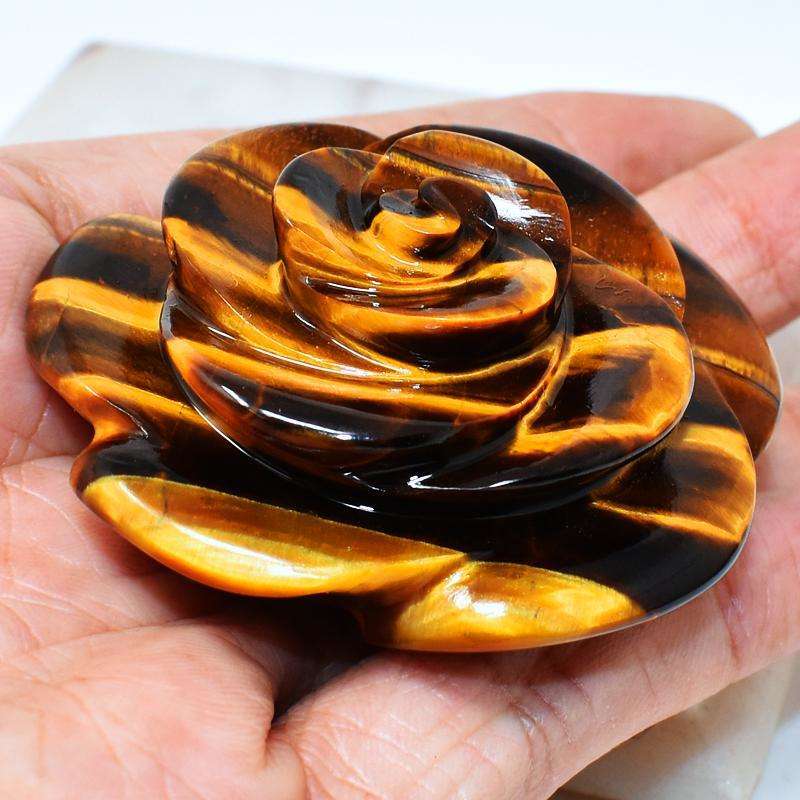 gemsmore:Very Attractive Hand Carved Golden Tiger Eye Rose