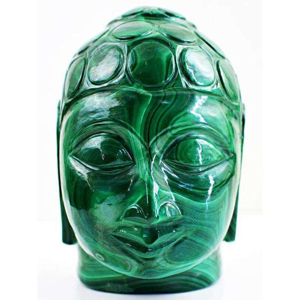 gemsmore:Very Rare Malachite Hand Carved Lord Buddha Head Idol