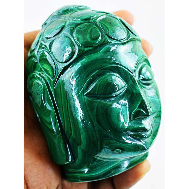 gemsmore:Very Rare Malachite Hand Carved Lord Buddha Head Idol