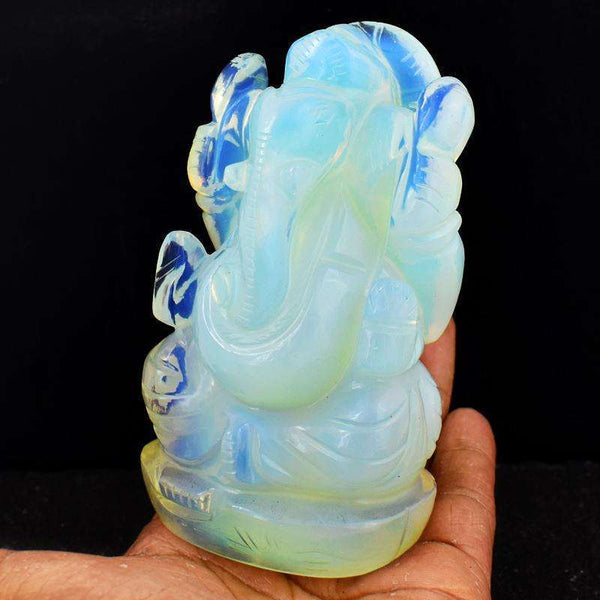 gemsmore:Very Rare Opalite Color Play Carved Lord Ganesha Gemstone Idol