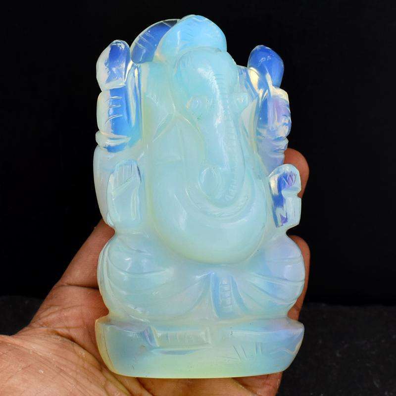 gemsmore:Very Rare Opalite Color Play Carved Lord Ganesha Gemstone Idol