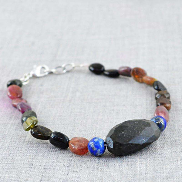 gemsmore:Watermelon Tourmaline & Blue Lapis Lazuli Bracelet Natural Untreated Beads