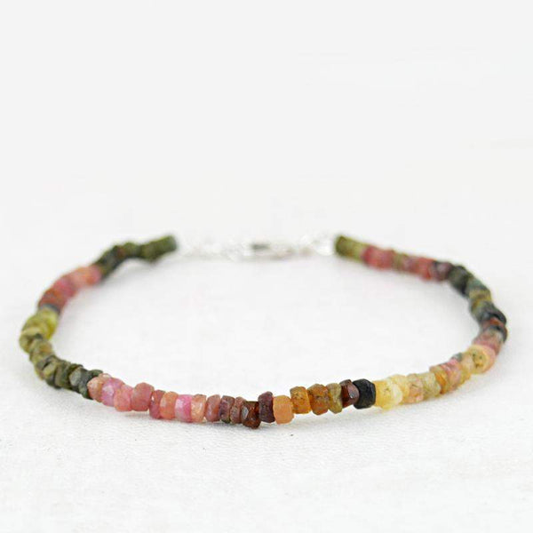 gemsmore:Watermelon Tourmaline Bracelet Natural Round Faceted Beads