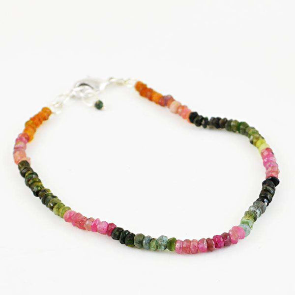 gemsmore:Watermelon Tourmaline Bracelet Natural Round Shape Faceted Beads
