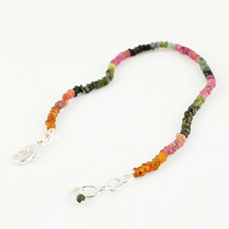 gemsmore:Watermelon Tourmaline Bracelet Natural Round Shape Faceted Beads