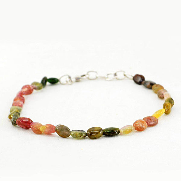 gemsmore:Watermelon Tourmaline Bracelet Natural Untreated Oval Beads