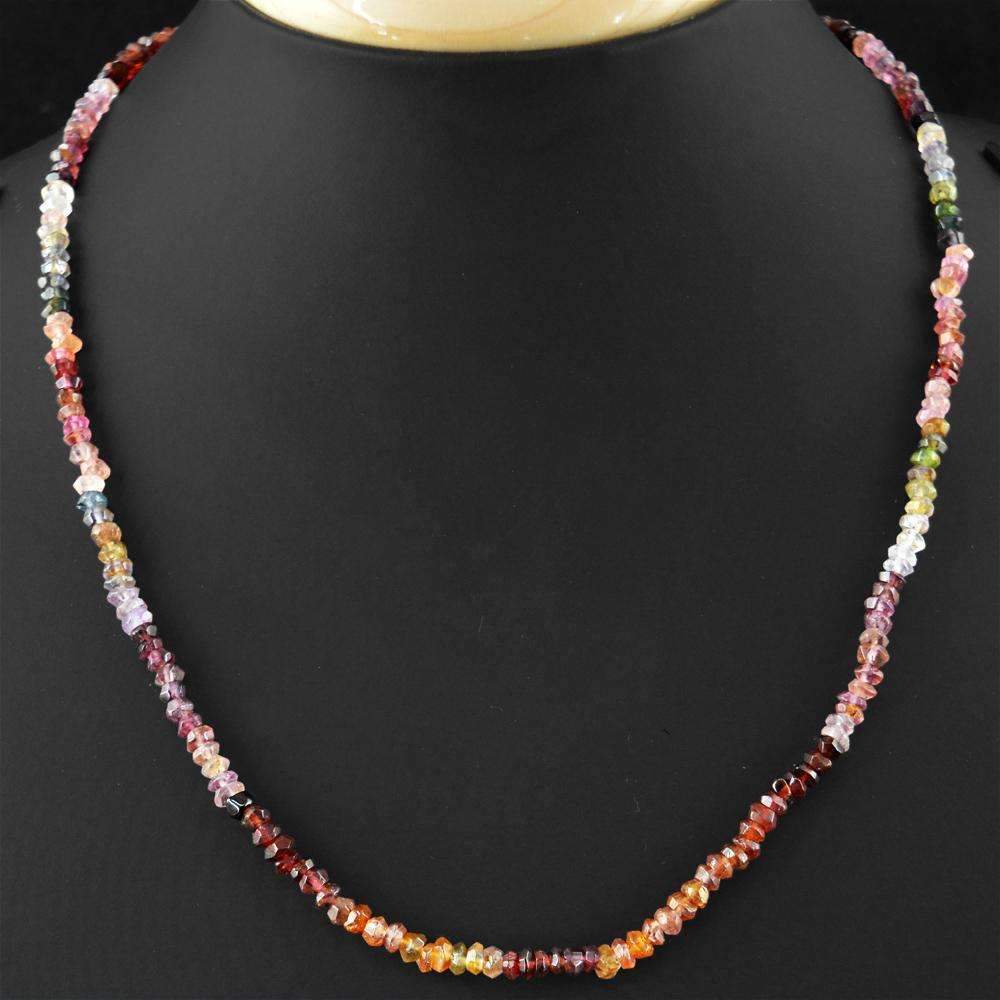 gemsmore:Watermelon Tourmaline Necklace Natural Round Shape Faceted Beads