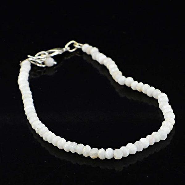 gemsmore:White Agate Bracelet - Natural Round Shape Faceted Beads