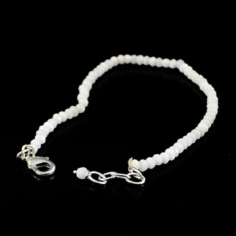 gemsmore:White Agate Bracelet - Natural Round Shape Faceted Beads