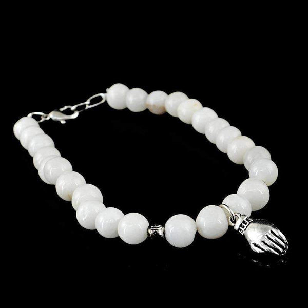 gemsmore:White Agate Charm Beads Bracelet Natural Round Shape - Best offer