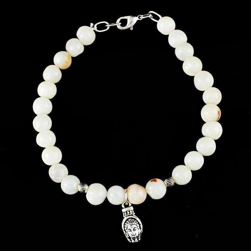 gemsmore:White Agate Charm Beads Bracelet Natural Round Shape - Best offer