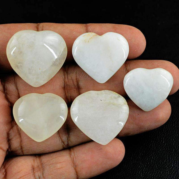 gemsmore:White Agate Gemstone Lot - Natural Carved Heart Shape