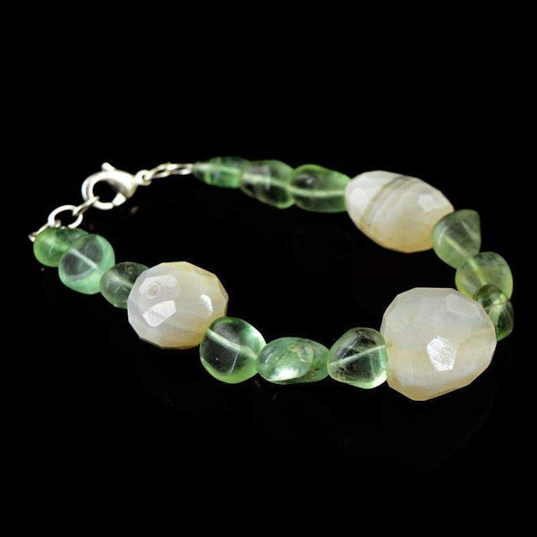 gemsmore:White Agate & Green Fluorite Bracelet - Natural Faceted Beads