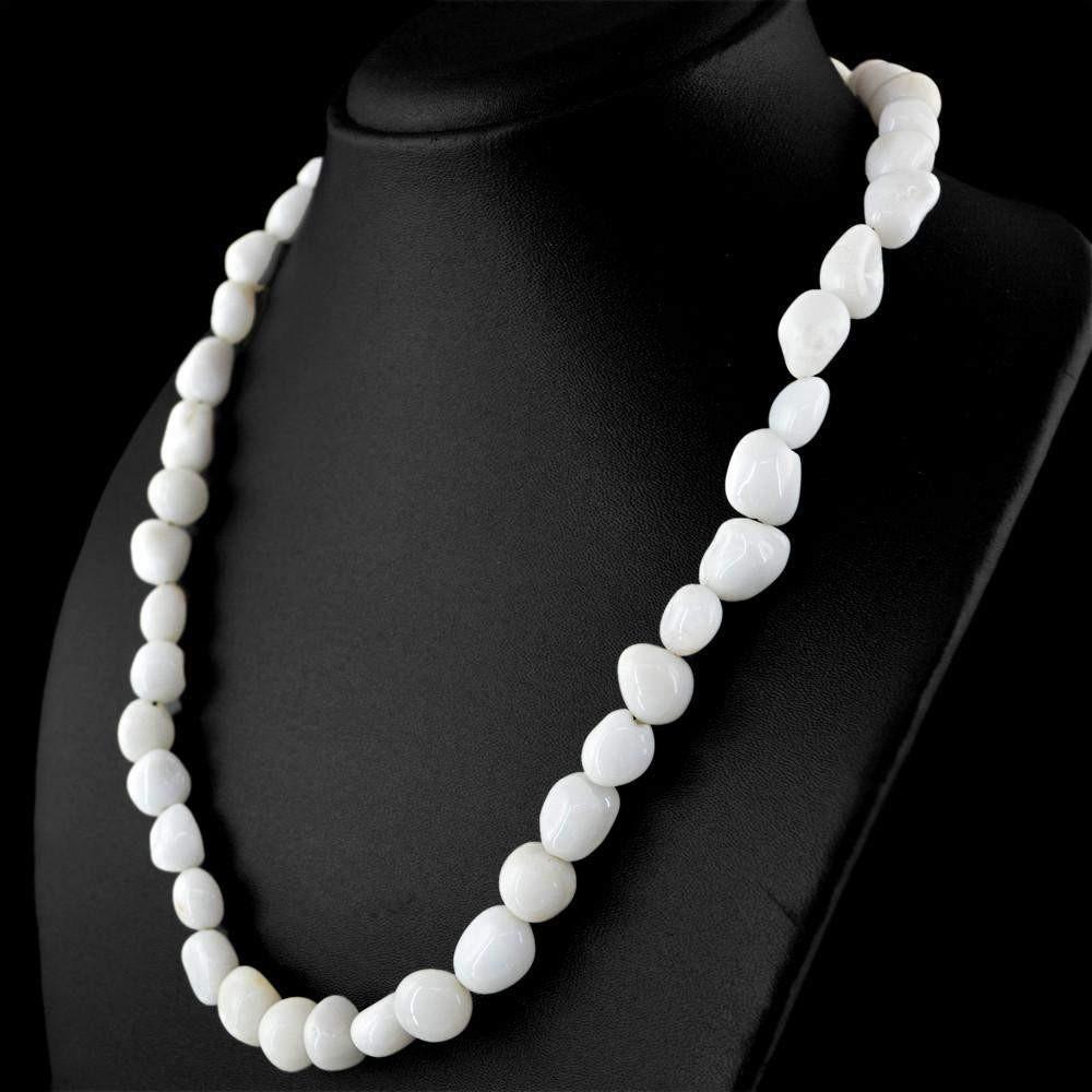 gemsmore:White Agate Necklace Natural Untreated Beads