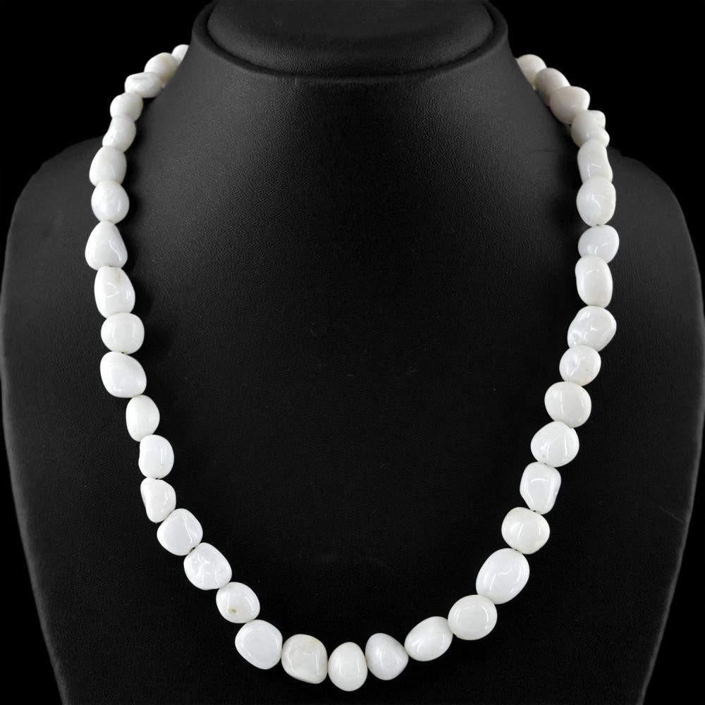 gemsmore:White Agate Necklace Natural Untreated Beads