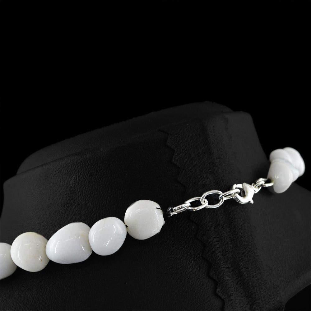 gemsmore:White Agate Necklace Natural Untreated Beads