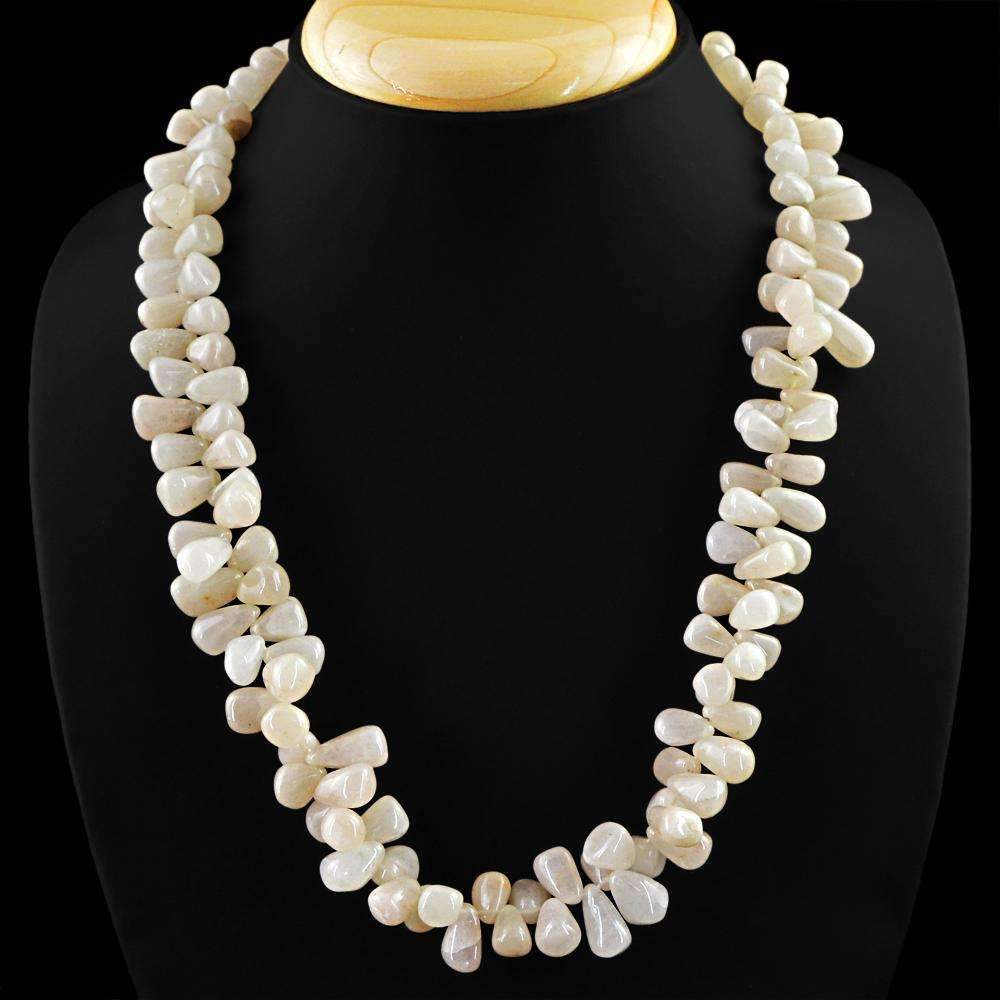gemsmore:White Agate Necklace Natural Untreated Tear Drop Beads - Lowest Price